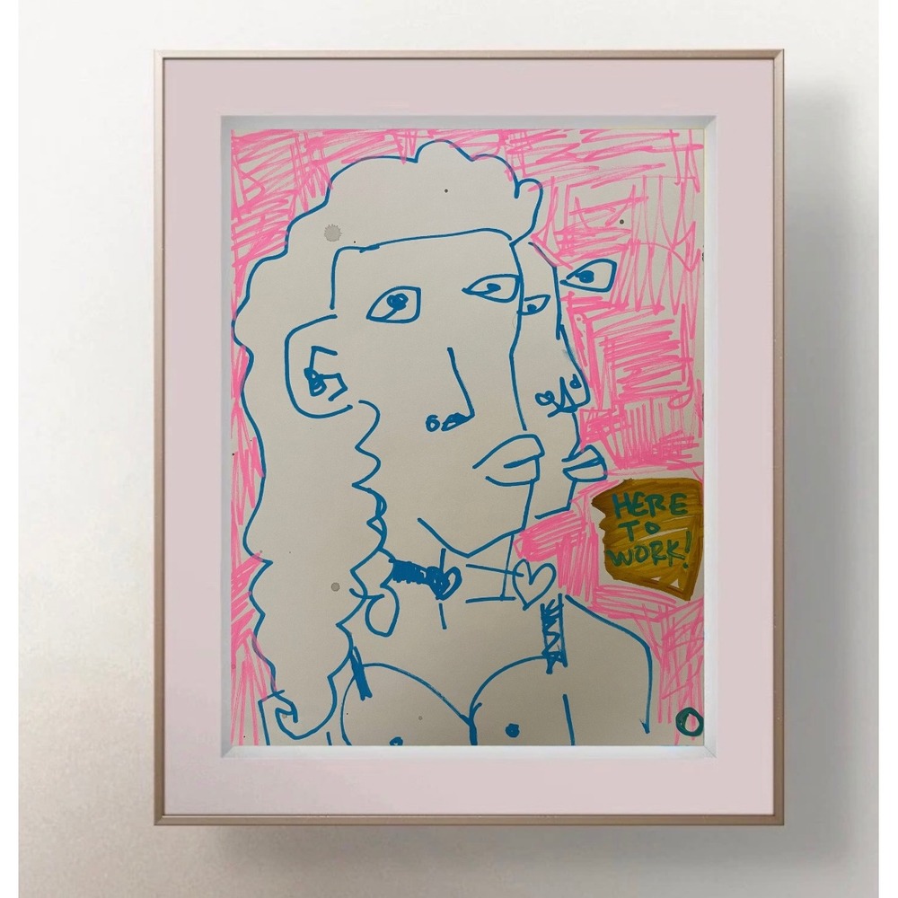 OMAN Original Art Spiritual Neo-Expressionist Portrait Pink Blue Mixed 8x11